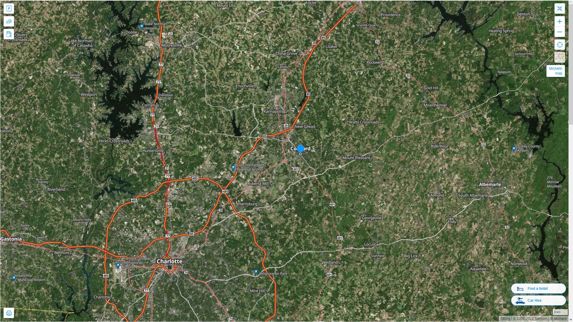 Concord North Carolina Highway and Road Map with Satellite View